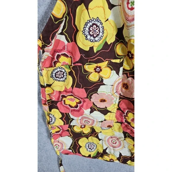 Vera Bradley Buttercup Floral Apron Pink Yellow Brown Cotton Pockets Tie Back - Picture 6 of 7